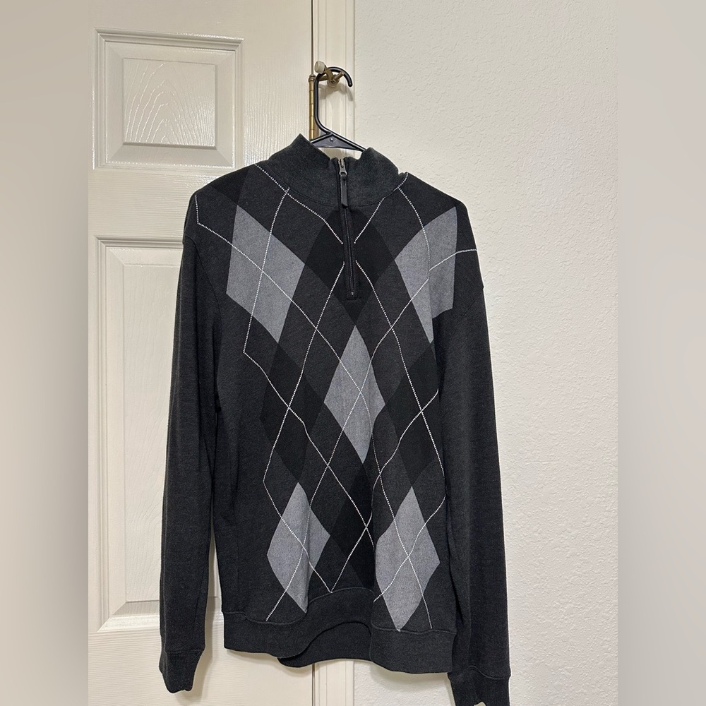 David Taylor Black and Gray Argyle Turtleneck Sweater